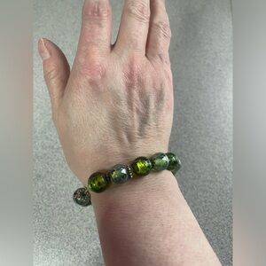 Two Toned Green Glass Bead Stretch Bracelet